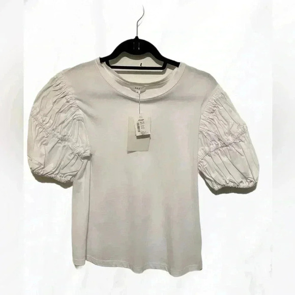 NWT A.L.C wells white cotton short puff crew  neck sleeve tee shirt XS - Picture 2 of 5